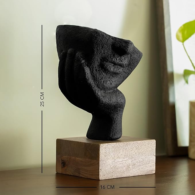 Abstract Hand Face Sculpture – Modern Black Resin Art Statue for Home Décor, Office Desk & Gift #3