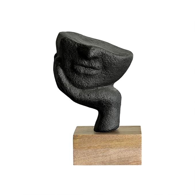 Abstract Hand Face Sculpture – Modern Black Resin Art Statue for Home Décor, Office Desk & Gift #2