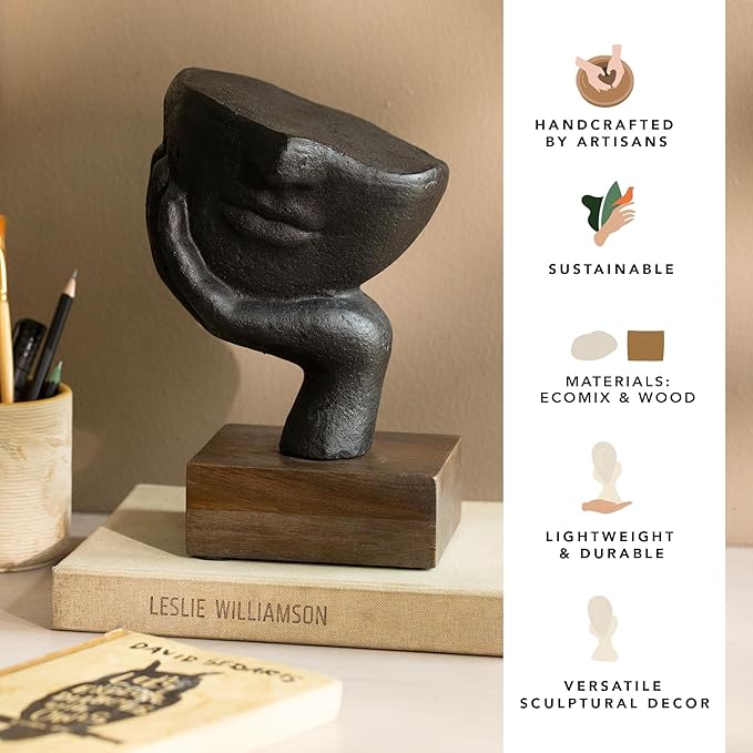 Abstract Hand Face Sculpture – Modern Black Resin Art Statue for Home Décor, Office Desk & Gift #4