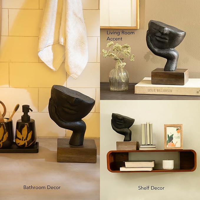 Abstract Hand Face Sculpture – Modern Black Resin Art Statue for Home Décor, Office Desk & Gift #5