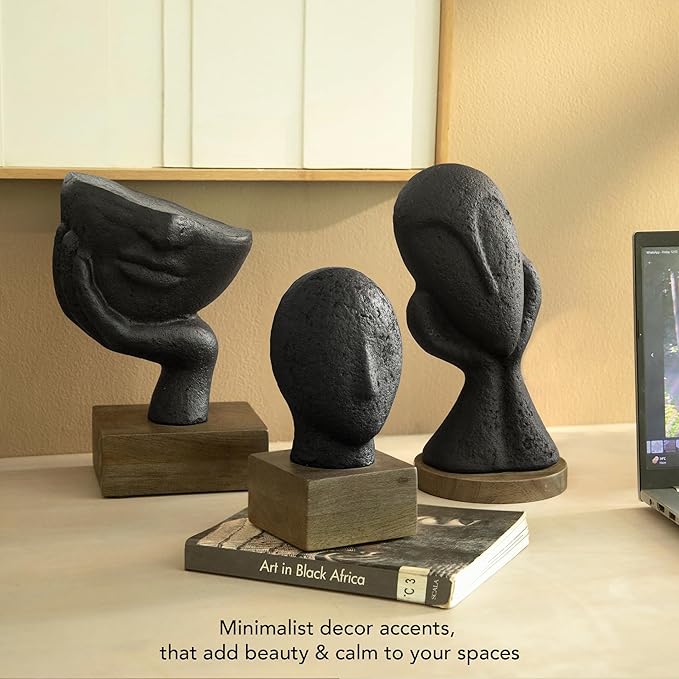 Abstract Hand Face Sculpture – Modern Black Resin Art Statue for Home Décor, Office Desk & Gift #6