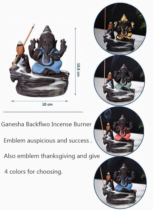 Ganesh Smoke Fountain Backflow Waterfall Cone Incense Holder Showpiece Statue with #3