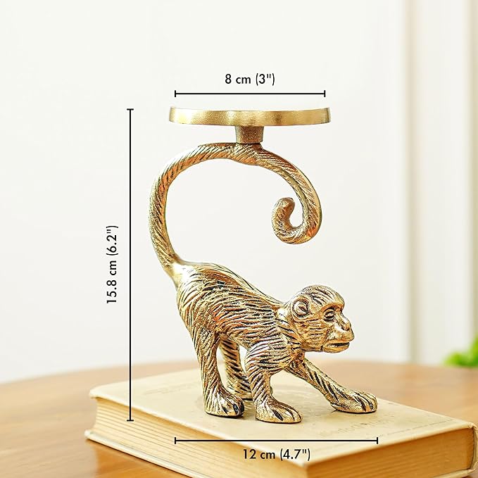 Brass Finish Metal Monkey Candle Holder: Quirky Home Decor #2