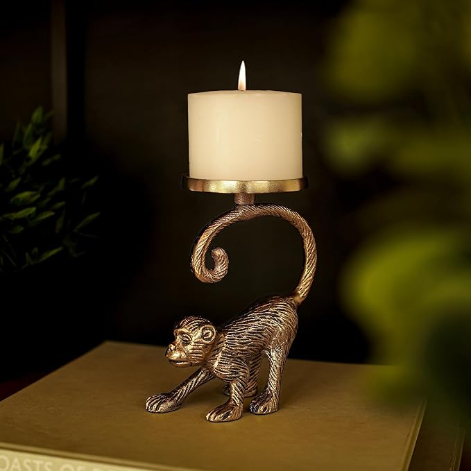 Brass Finish Metal Monkey Candle Holder: Quirky Home Decor #4